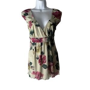 Studio Y Y2k Floral Babydoll Top Medium Pink Green Beige Sleeveless V Neck Fairy